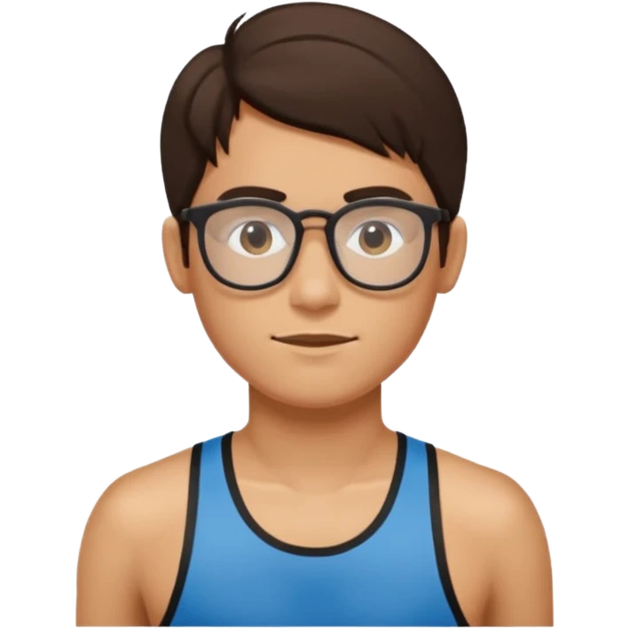 Chico joven, cabello largo marrón oscuro, con lentes de running, sin camisa emoji