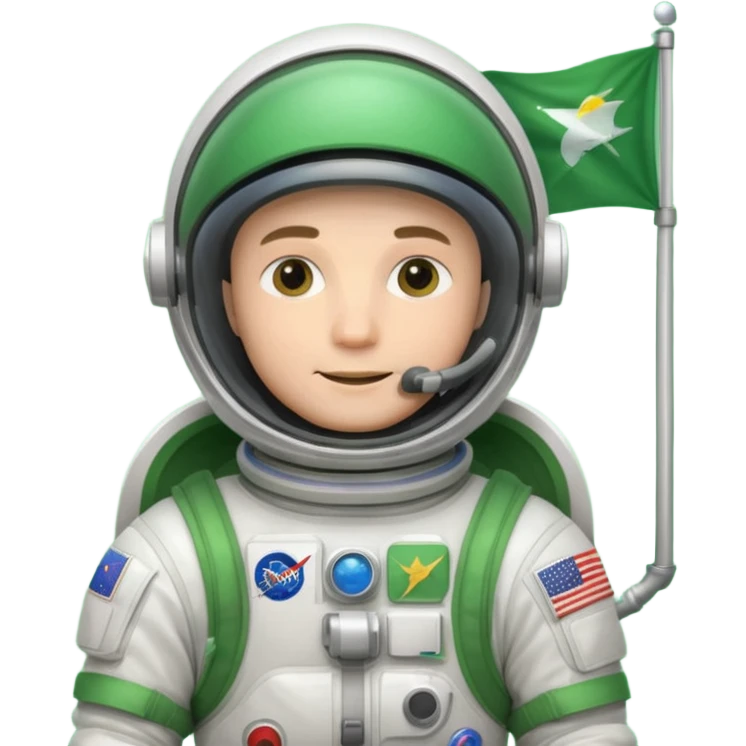 male astronaut holding green flag in hand emoji