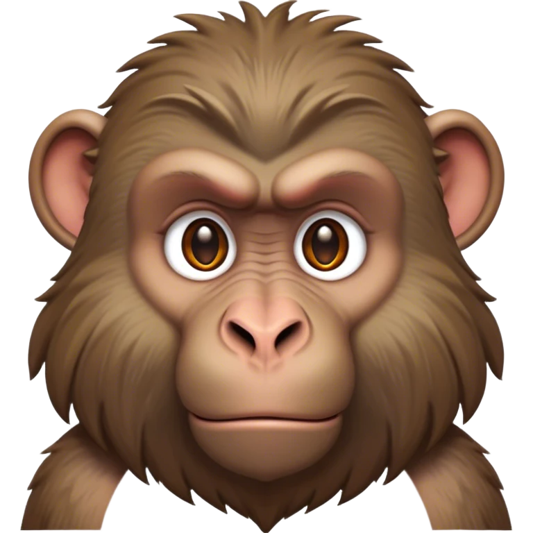 Cinematic Noble Baboon Portrait Emoji, Poised and regal, with a robust, muscular build and a richly textured Fur of earthy browns, deep-set soulful eyes with a mischievous glint, Simplified yet sharp and sophisticated features, highly detailed, glowing with a warm, dignified glow, high shine, intelligent and bold, stylized with an air of untamed urban majesty, focused and attentive, soft glowing outline, capturing the essence of a watchful and confident primate, so majestic it feels as though it could stride out of the screen with effortless authority! emoji