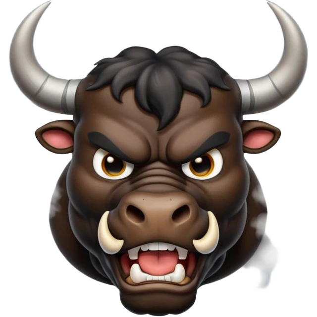 Emoji of an angry black powerful bull with steam coming out of its nose emoji