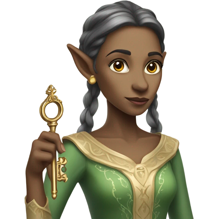 an elf woman login holding a big key emoji