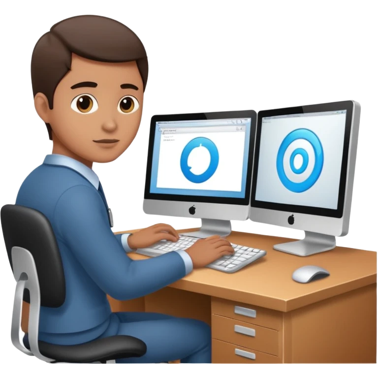create an isometric of someone busy working on a computer, the screen should show a portal and in office environment emoji