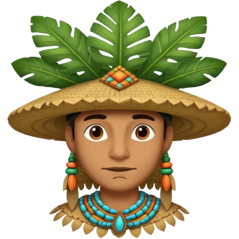 an man wearing a large leaf tribal hat emoji