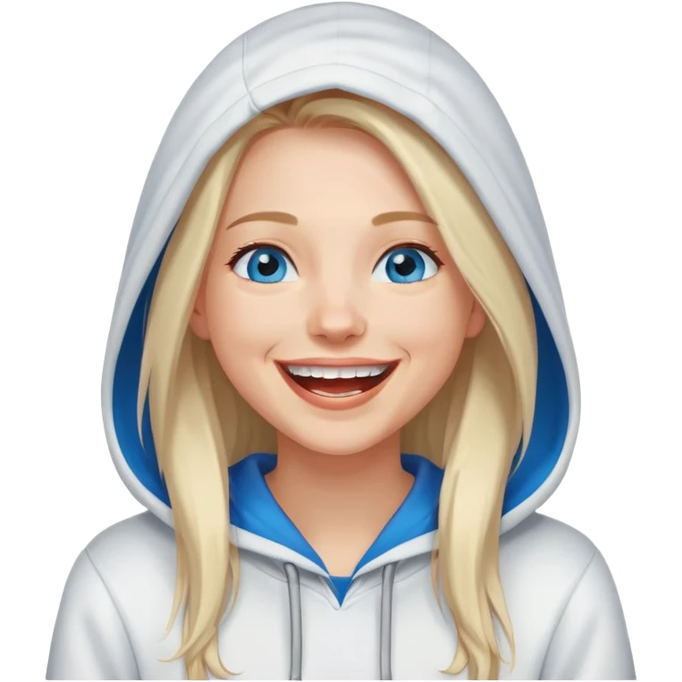 Laughing-long-straight-medium-hair-blue-eyes-white-hooded-sweatshirt emoji