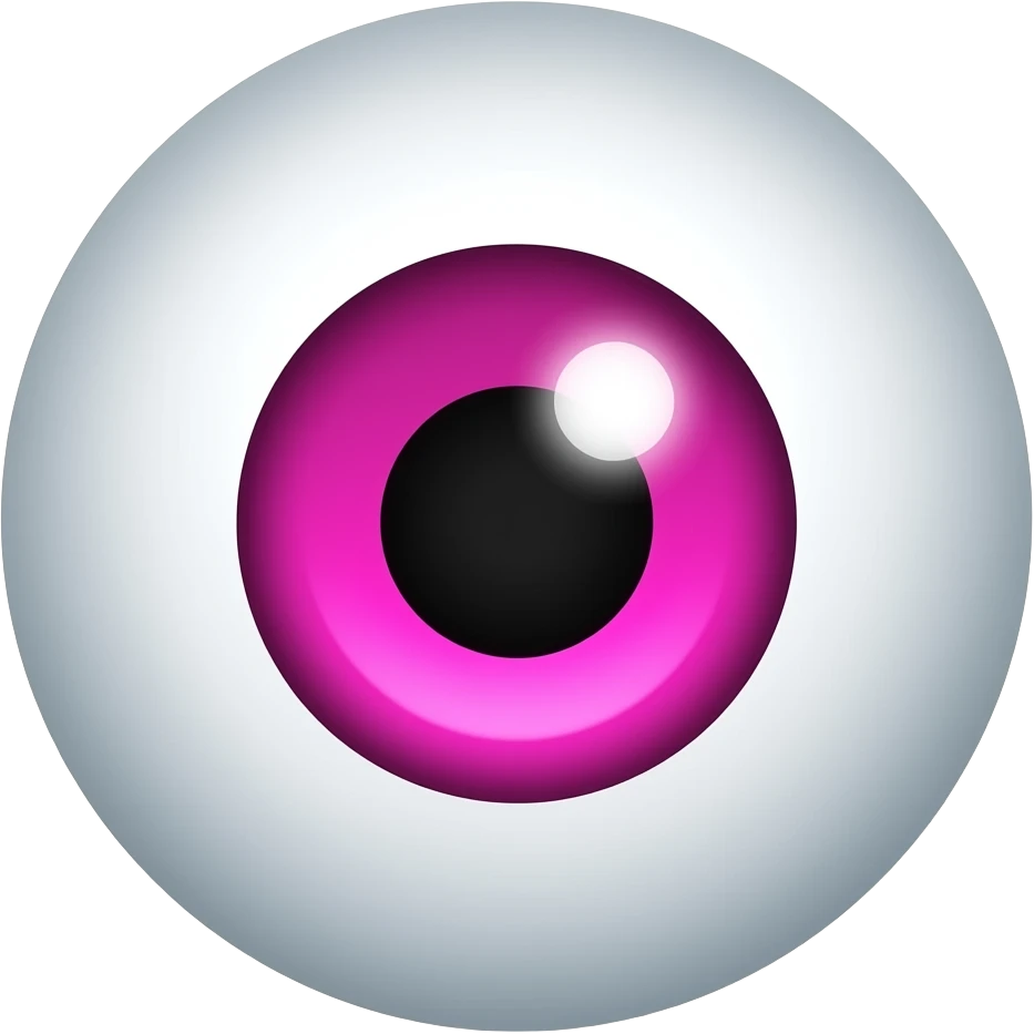 Ojo abierto asustado con loa ojos las pupilas de color rosa neon clarito i el iris negro emoji