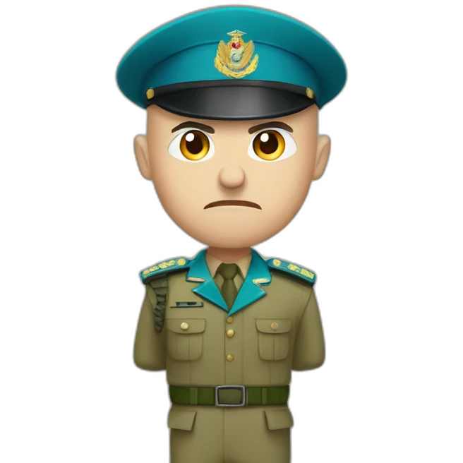 Bald white extremely angry furious serious military man with khaki israel defense forces uniform and cyan beret emoji