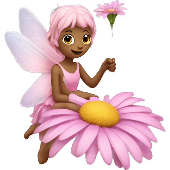 small pink fairy on a daisy flower emoji
