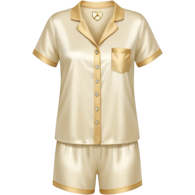 Light cream silk pyjamas set with a little diamond on the pocket golden emoji