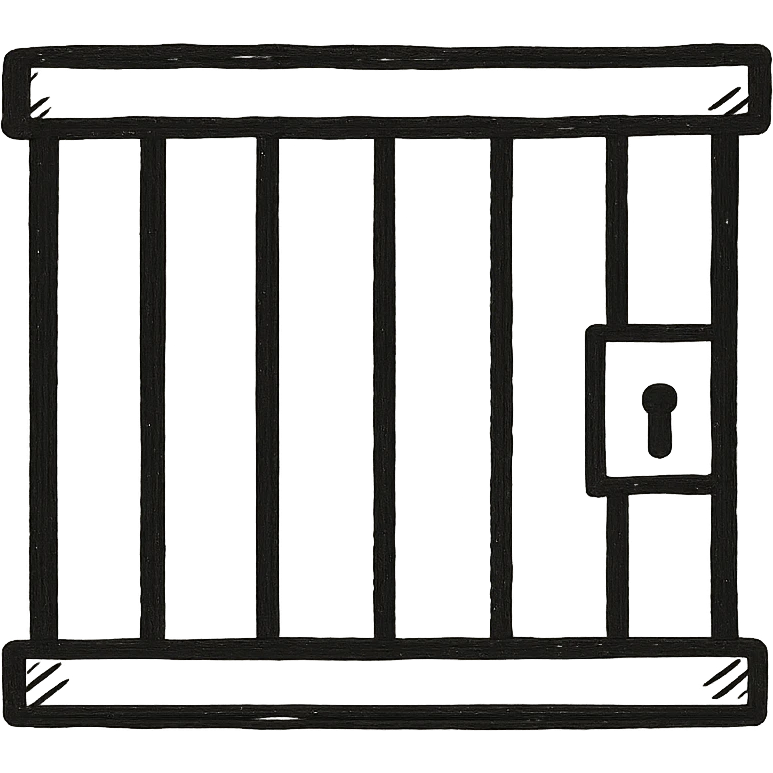 Add a hand-drawn outline style prison cell background to the image, with clear and simple black outlines. emoji