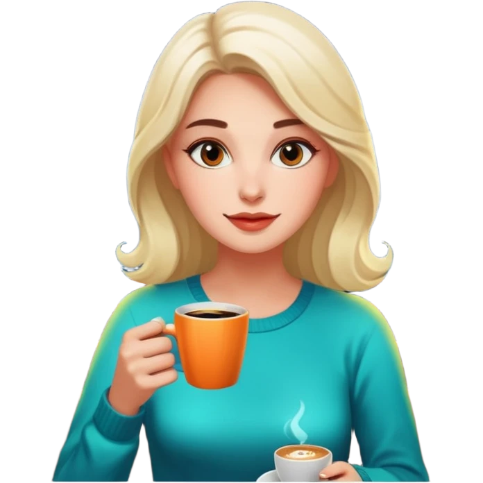 Woman with coffee , coffe shopwith  neon glow, Midnight Wander. emoji