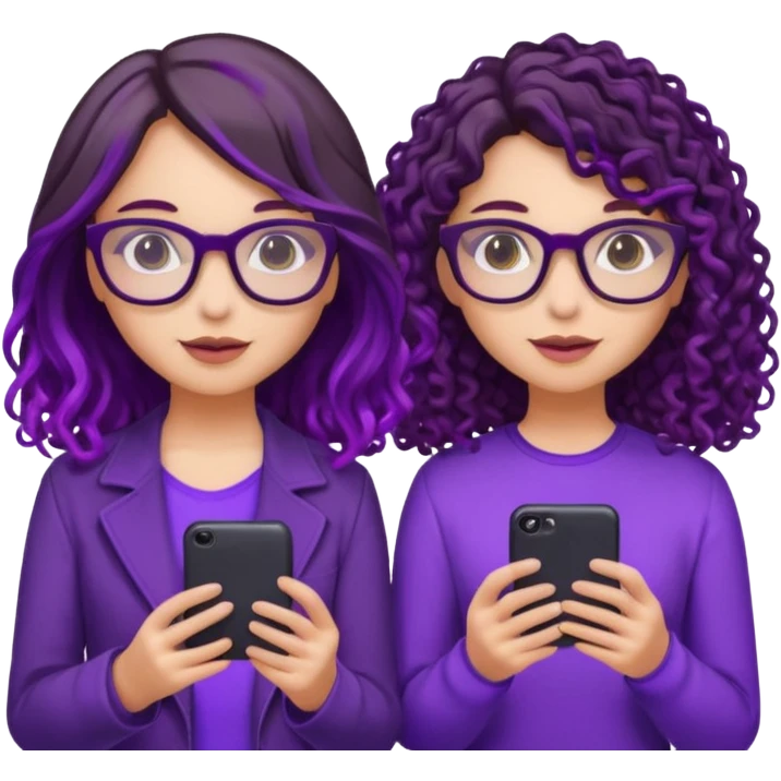 You can create two girls enjoying a concert, one brunette with purple highlights straight hair , the other brunette with curly hair and glasses. With purple lights around them.   emoji
