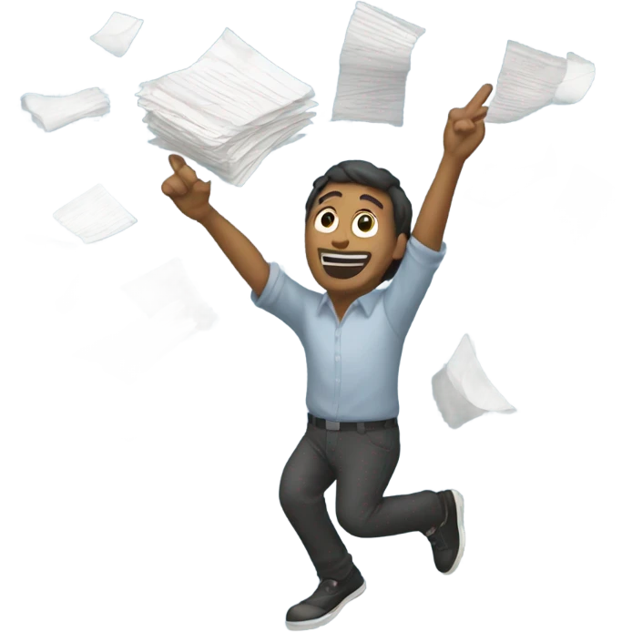 Someone throwing a bunch of papers up into the air emoji