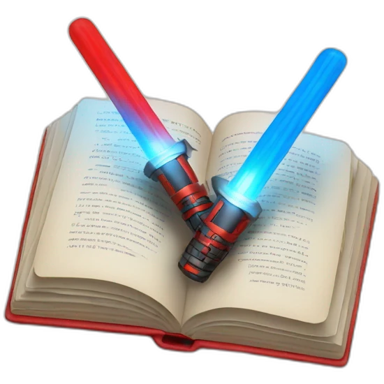Book open with cross blue and red lightsabers emoji