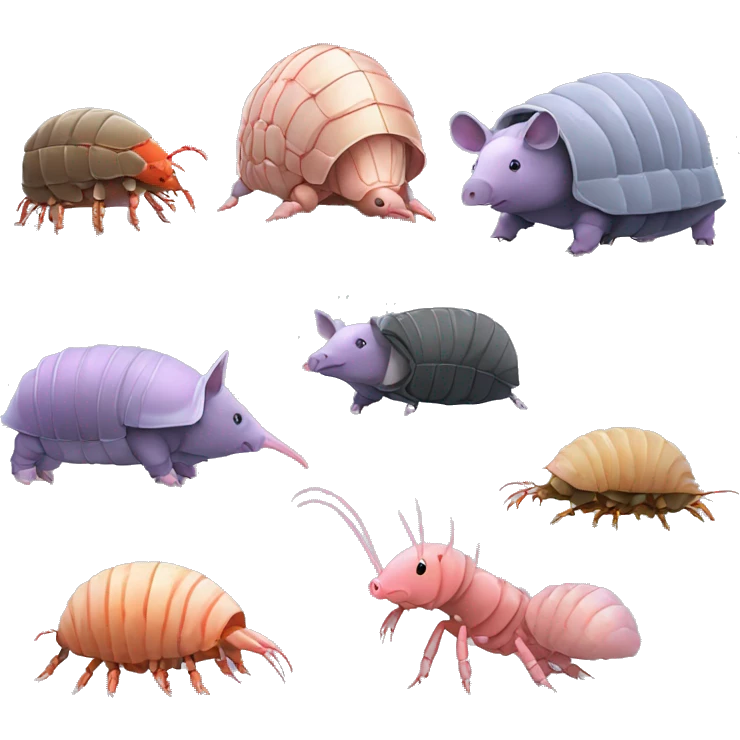 Lavender gray Pig armadillo isopod lobster shrimp fanned tail pig armadillo darth Vader face emoji
