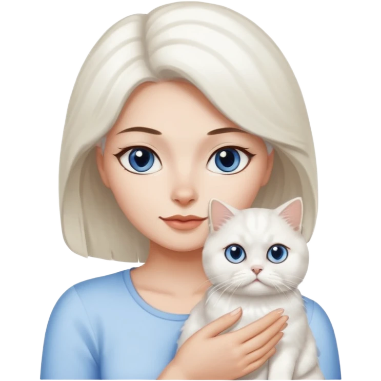Woman holding a white Persian cat with one blue and one brown eye  emoji