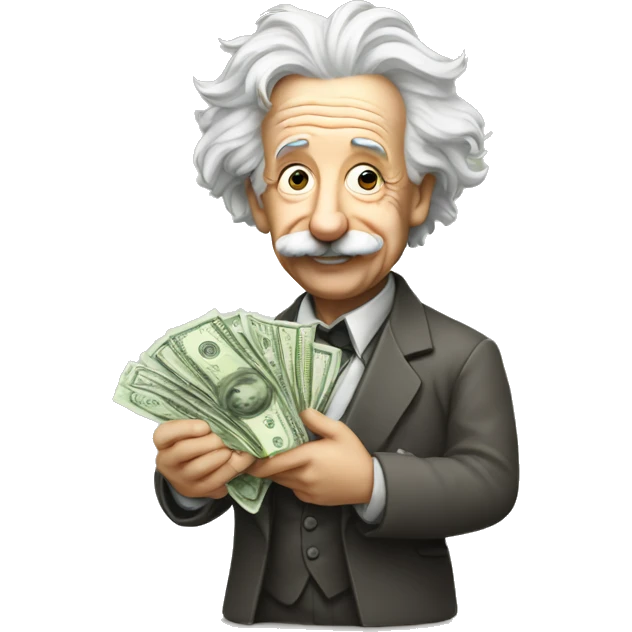 Albert Einstein holding money in his hand emoji