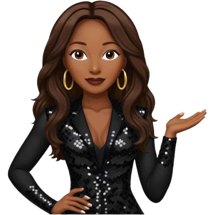 Yolanda Adams with long dark brown hair, black sequin outfit  emoji