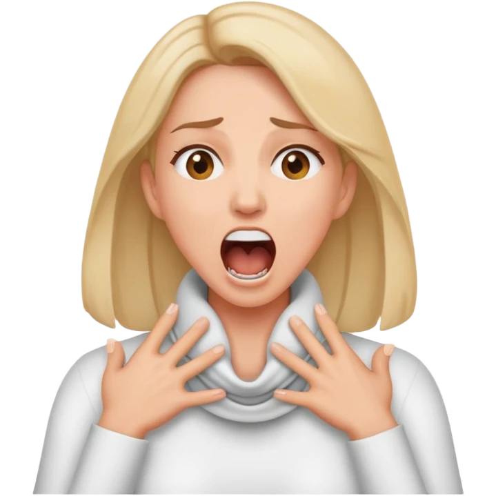 Woman with hands crossing her neck screaming emoji