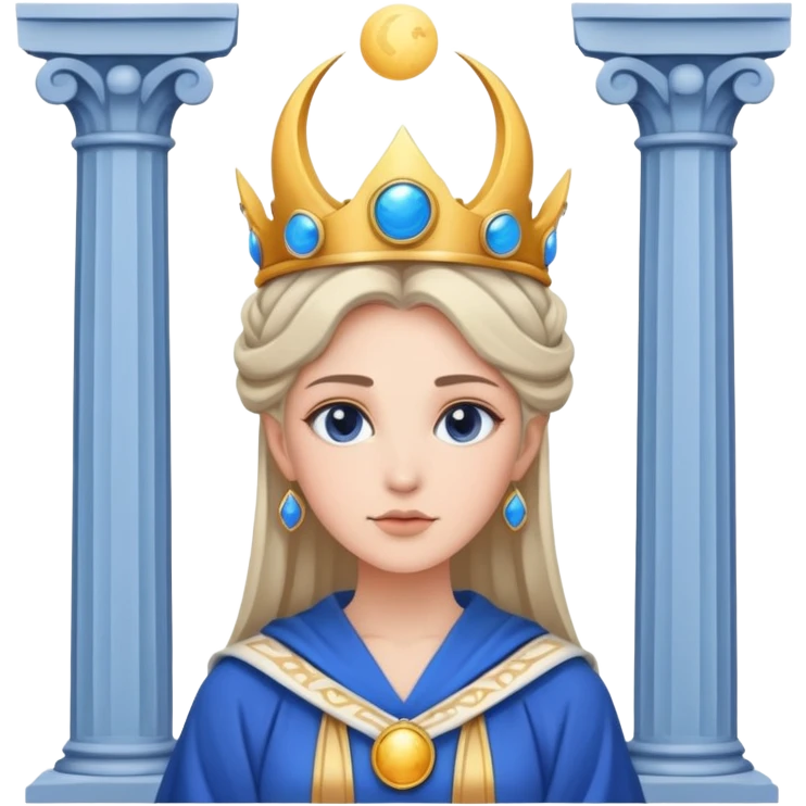 High Priestess tarot card with moon crown, blue robes, and pillars emoji