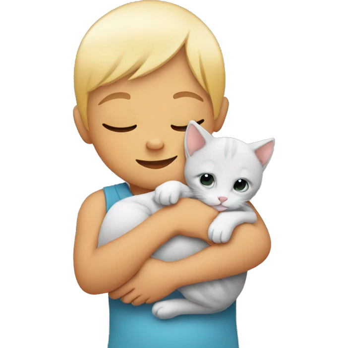 Baby human and kitten cuddling emoji