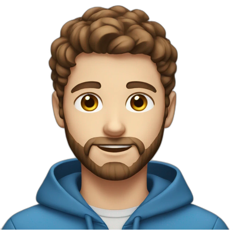 Young guy with brown hair and brown beard and blue eyes emoji