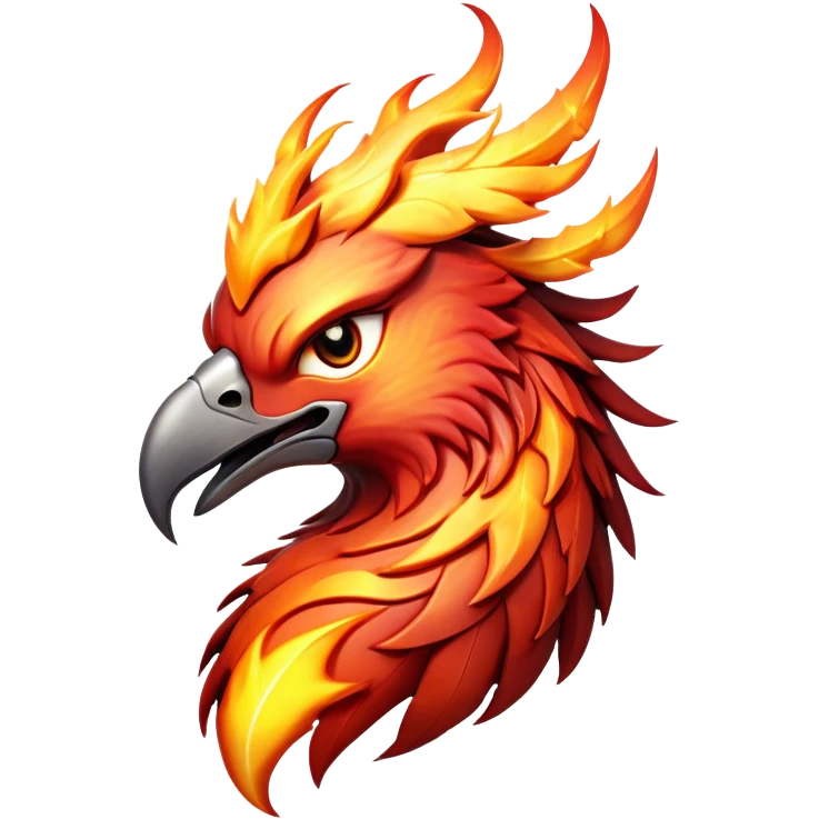 Cinematic Fierce Battle-Hardened Mystical Fire Phoenix Portrait Emoji, head tilted with an aggressive, unwavering gaze that speaks of relentless combat. The flame-kissed form is marked by rugged, charred feathers and vivid battle scars. Its blazing eyes radiate raw intensity and steely resolve, rendered with lifelike detail and stark natural lighting, high shine, channeling an aura of unyielding warlike energy and valor, softened by a dynamic glowing outline that highlights its battle-earned ferocity. emoji