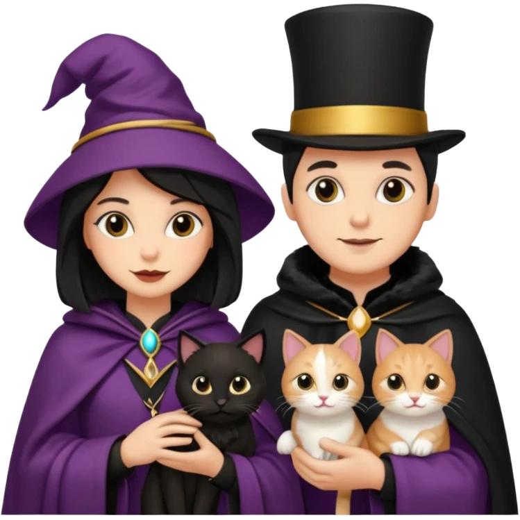 magician couple and their pet cat emoji