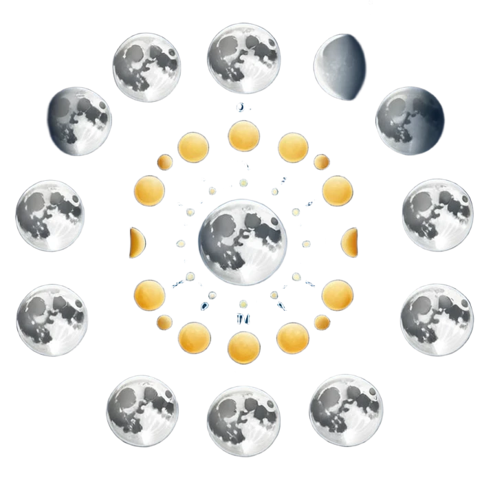 lunar month cycle showing different moon phases from new moon to full moon emoji
