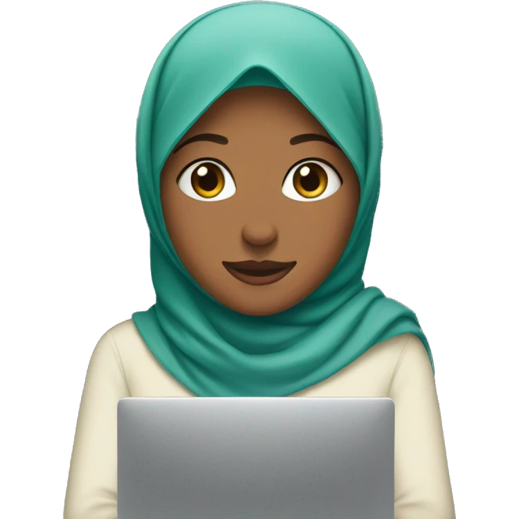 A girl wearing a hijab is in front of a computer emoji