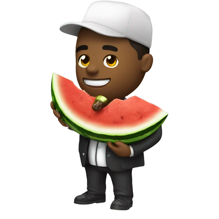 emoji of a gangster man eating a watermelon and chicken leg emoji