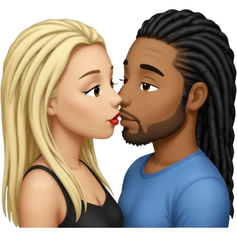 emoticon bacio tra coppia donna capelli neri con dread e uomo biondo emoji