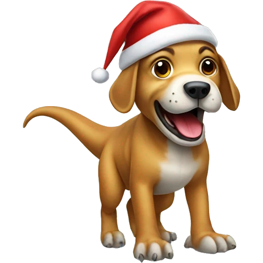 Dog in a Santa hat riding a dinosaur emoji