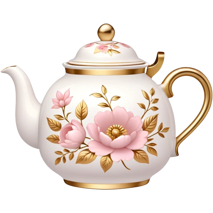 White porcelain tea pot with light pink and gold details  emoji