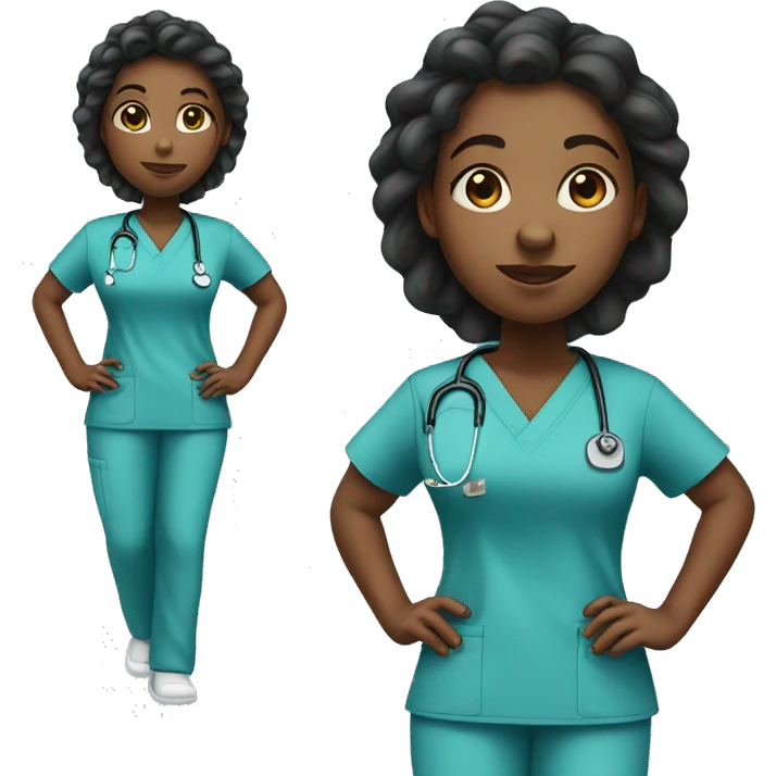 Black girl full body turned left in scrubs uniform without stethoscope  emoji
