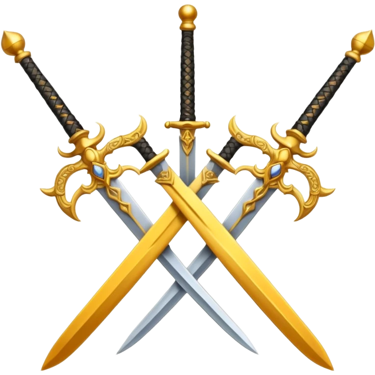 Two powerful on fire fully golden fiery royal crossed swords emoji