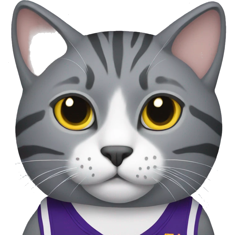 Grey Cat wearing lakers jersey  emoji