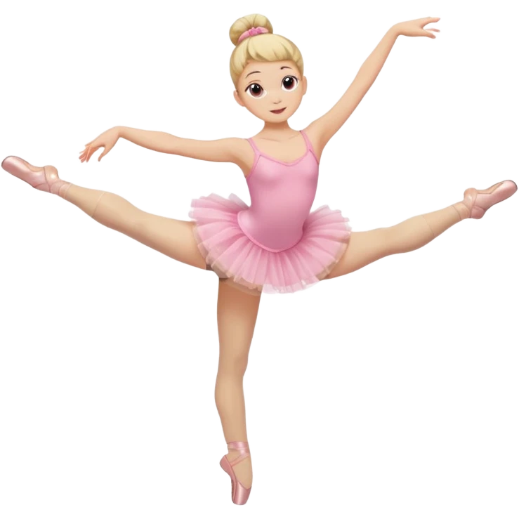 aestethic blonde girl doing ballet, with a pink tutu, bun, with a leg on the floor, and the other one in the air, with 2 legs!! emoji