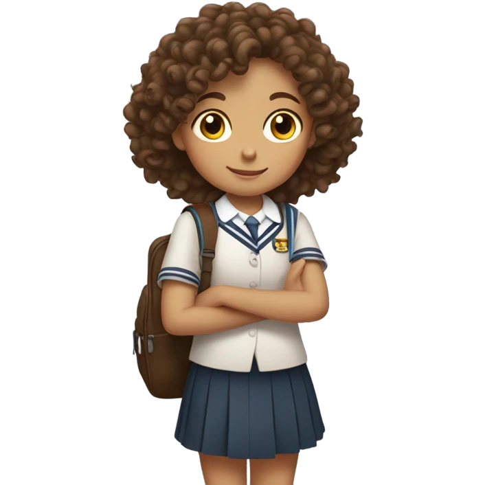 Little Girl with Brown Curly Hair And Schoolbag whole Body emoji
