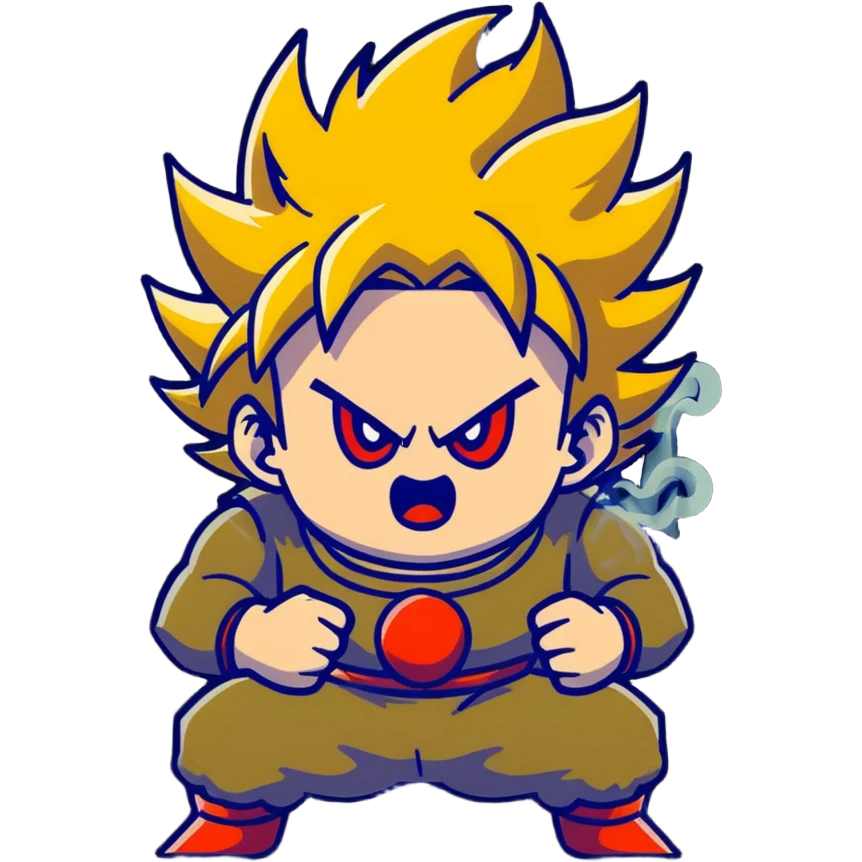 coughing Super Saiyan stoner with spiky golden hair, red eyes, smoke swirling around emoji