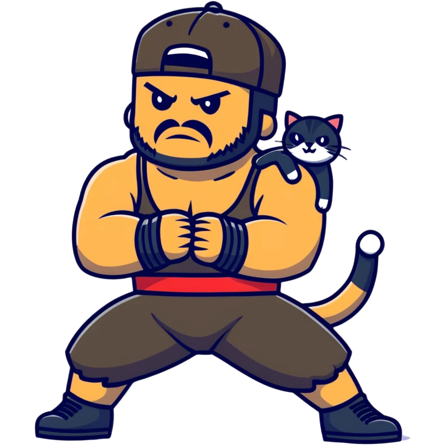 Razor Ramon wrestler from WWF defeating a cat wearing a cap emoji