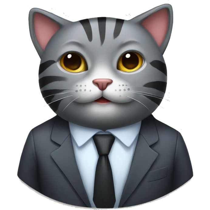 Striped dark grey cat wearing a suit emoji