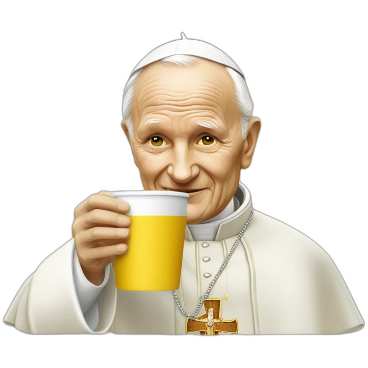 pope John Paul II with yellow skin drinking cofee emoji