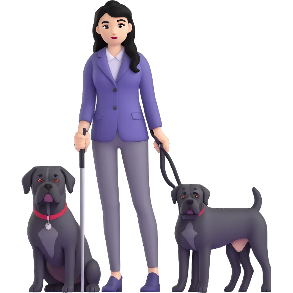Fashionable woman with long black hair and a black Cane Corso dog emoji