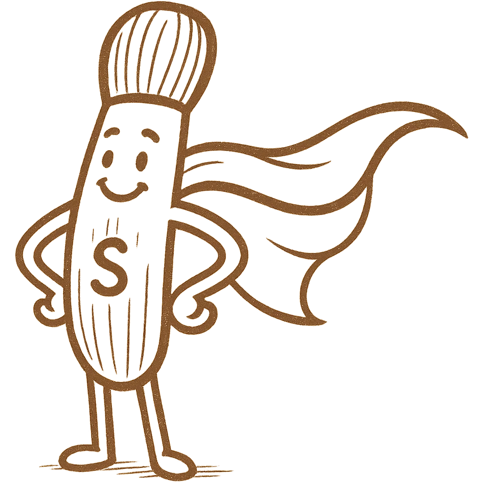 create a version of this character but as a paintbrush instead of a hotdog emoji