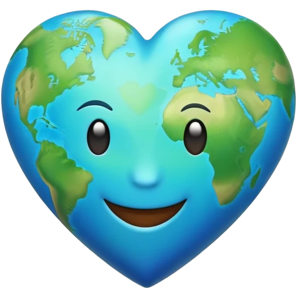 blue and green earth heart emoji with face emoji