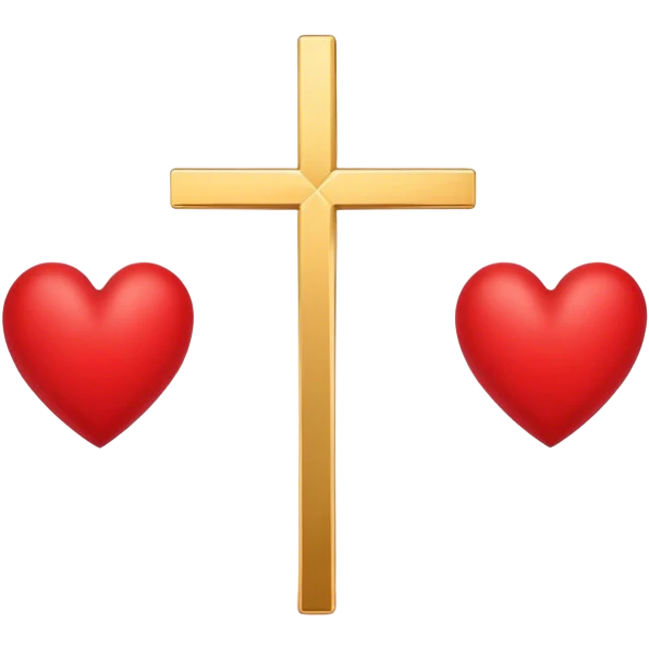 Two red  hearts connected by one simple gold cross  emoji