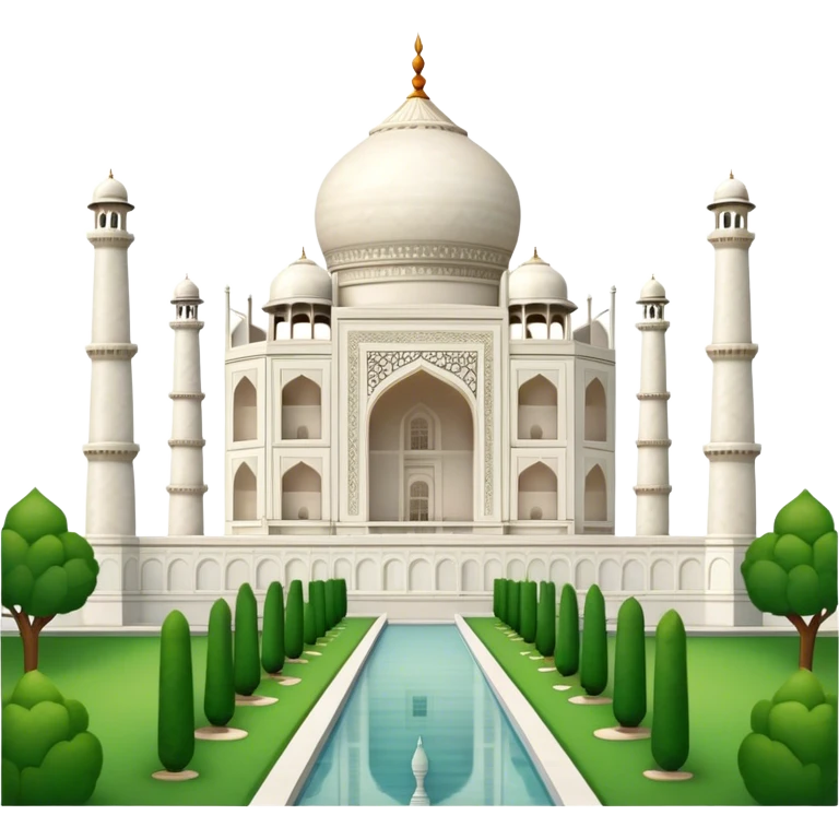 Cinematic Realistic Taj Mahal Landmark Emoji, depicted as the iconic marble mausoleum set amidst lush gardens rendered with intricate detail and ethereal, soft lighting. emoji
