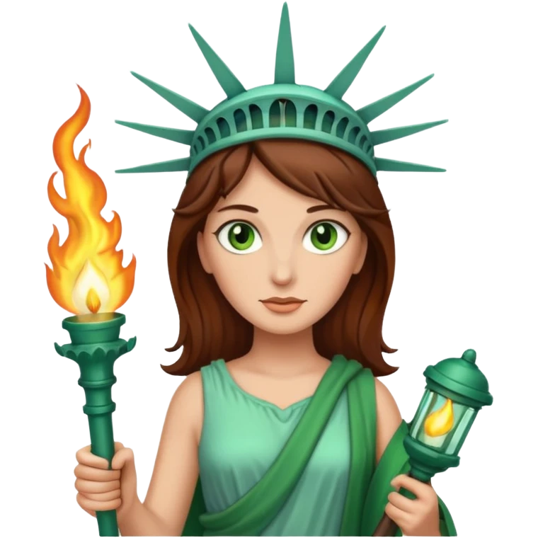Lady Liberty with green eyes, brown hair emoji