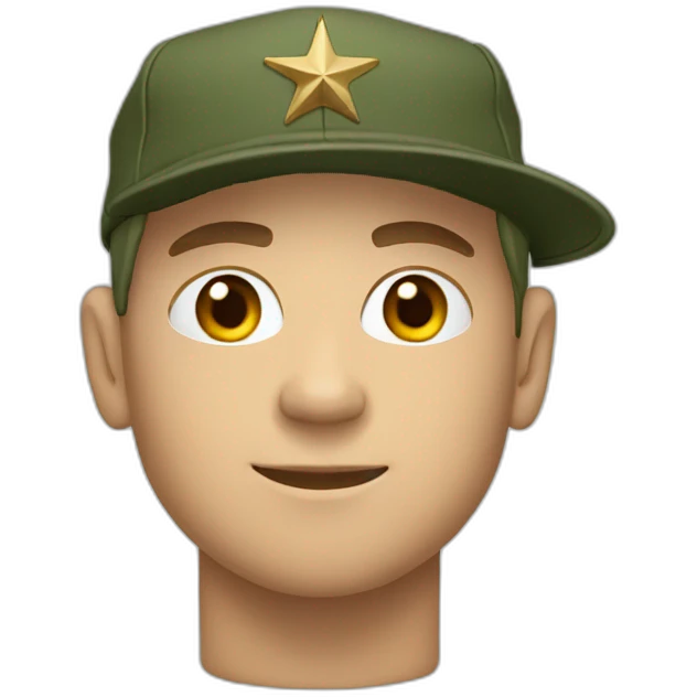 white man wearing a army green baseball cap with logo emoji