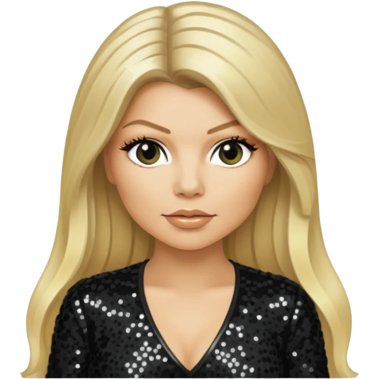 Fergie with light skin, long blonde hair, black sequin outfit emoji